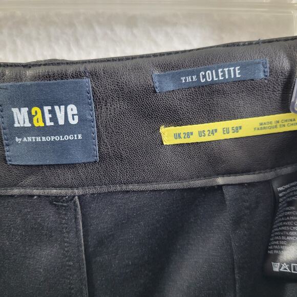 Maeve By Anthropologie Black Faux Leather Capris The Collette Size 24" 92424-95 - Picture 3 of 9